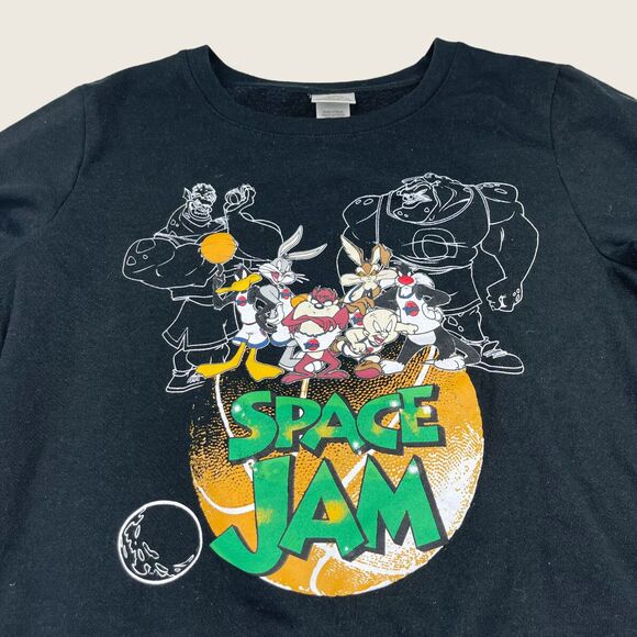 Space Jam Looney Tunes Sweatshirt Black Womens Size Medium Taz Bugs Bunny - Picture 2 of 8
